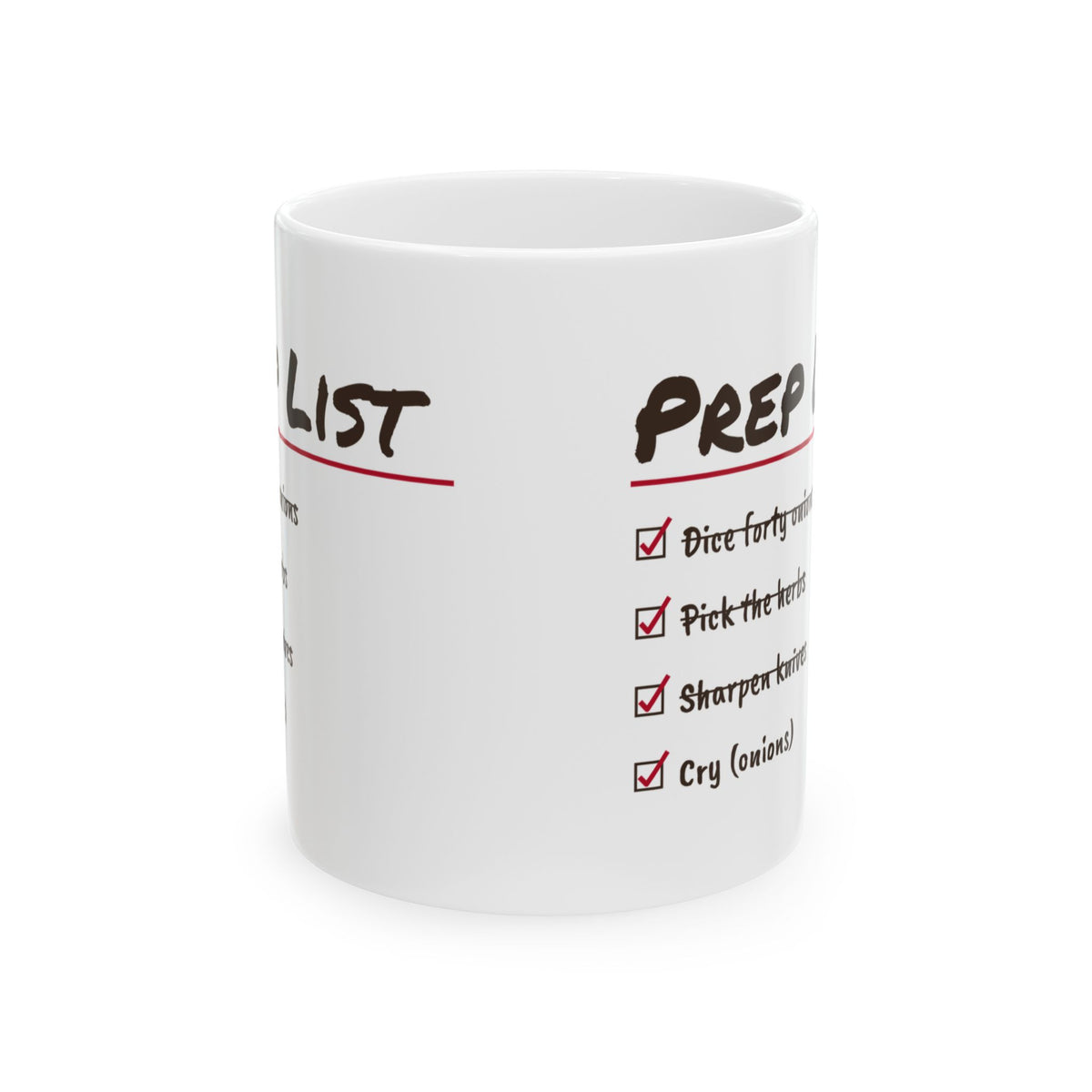 Funny Chef Coffee Mug Prep List Dice Forty Onions