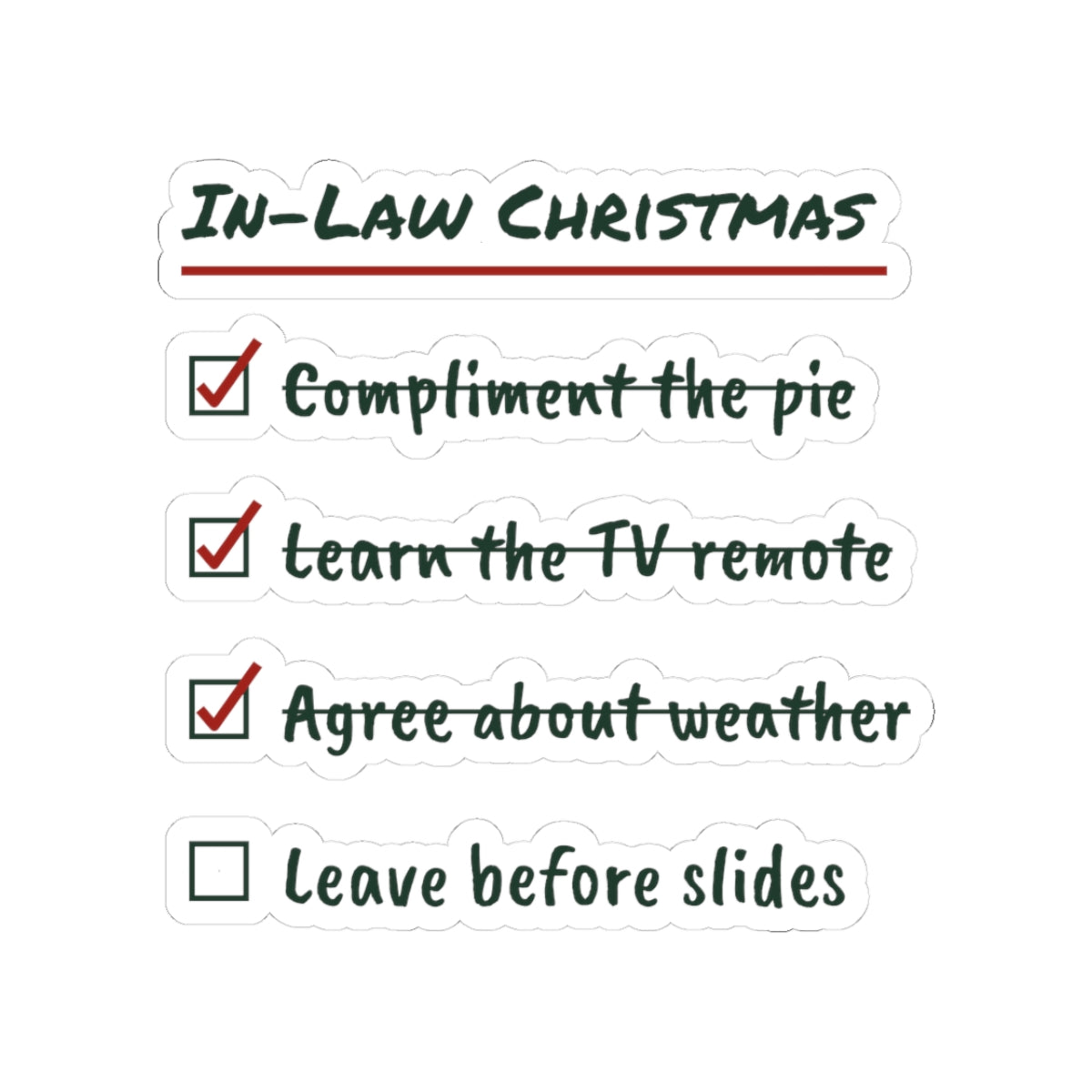 Funny In-Laws Christmas Sticker In-Law Christmas Checklist