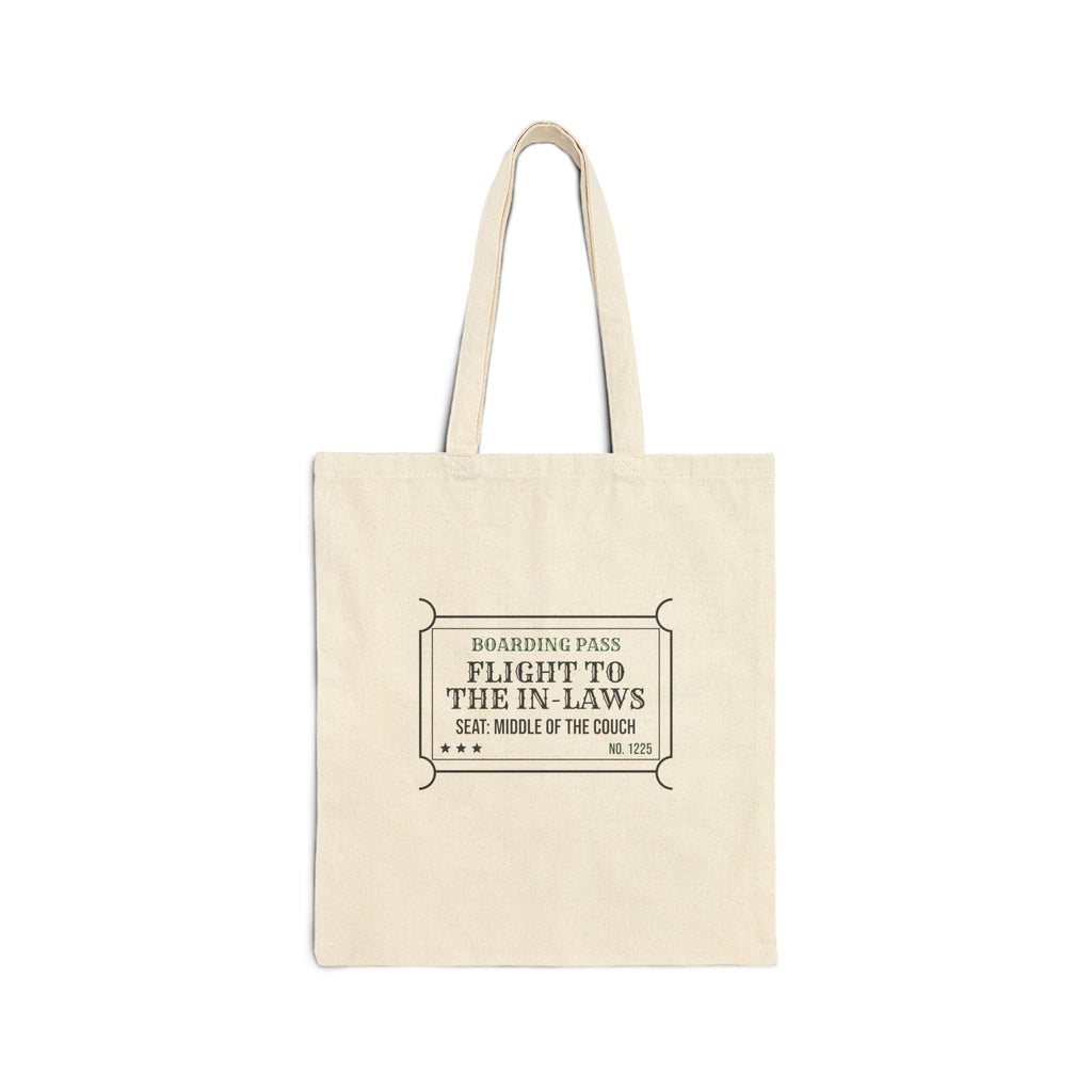 Funny Christmas Tote Bag Flight To The In-Laws Boarding Pass