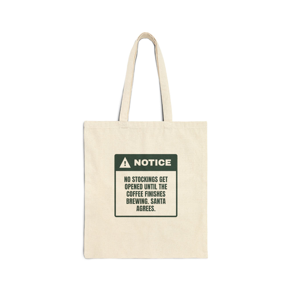 Funny Christmas Tote Bag Stockings Wait Until The Coffee Brews