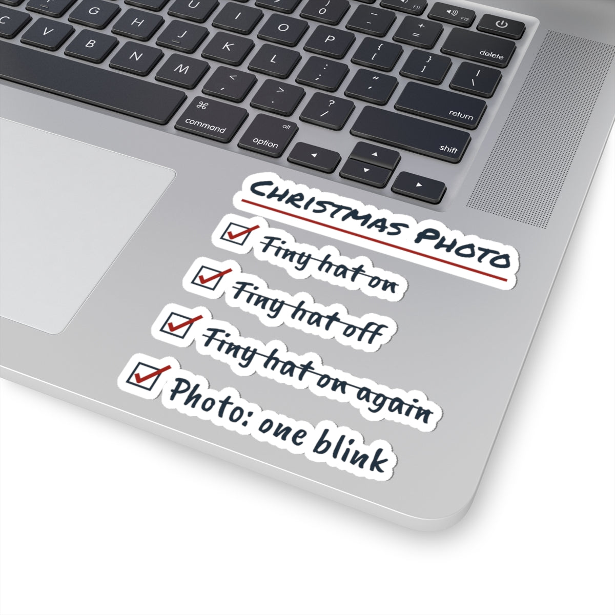 Funny Baby's First Christmas Sticker Tiny Hat On Again Checklist