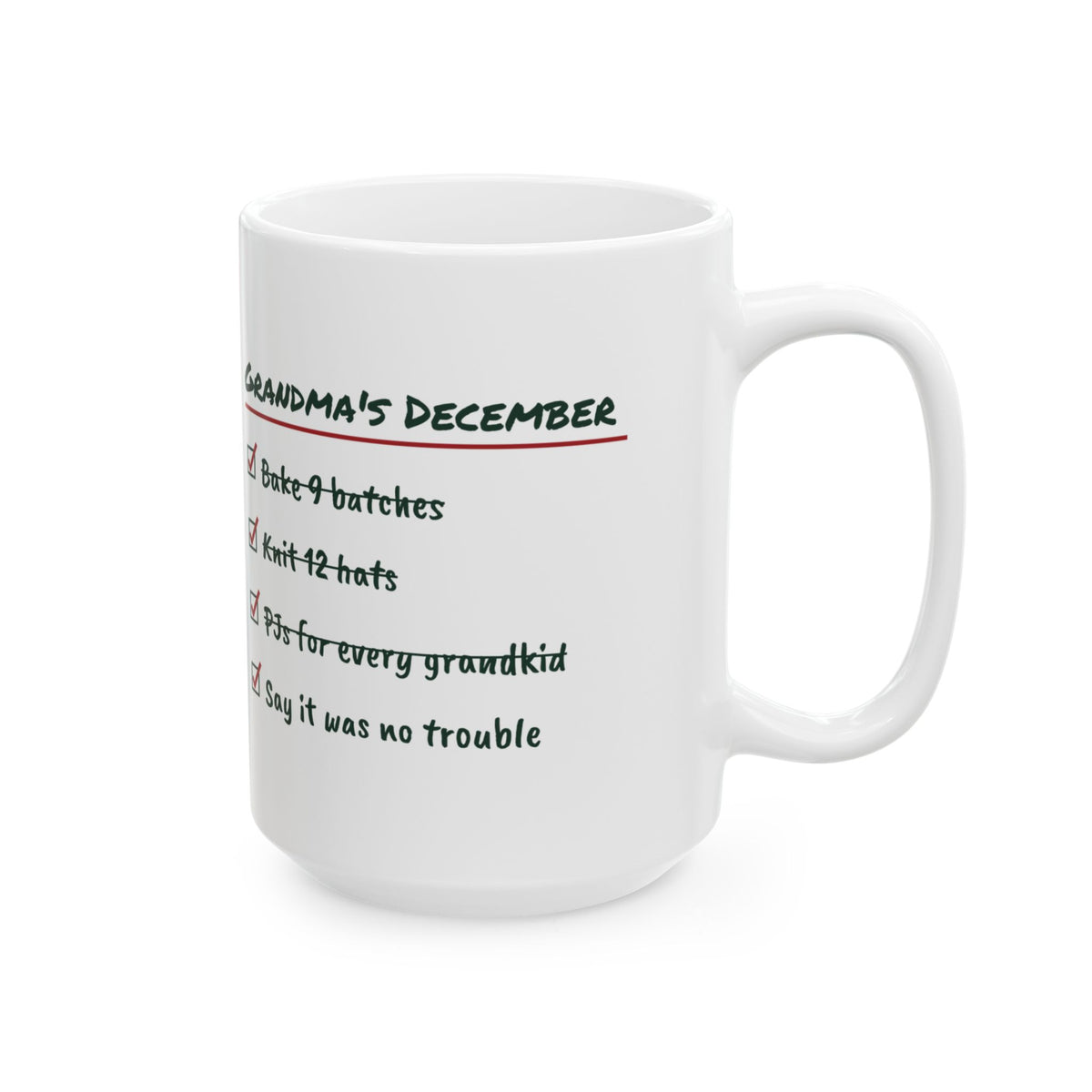 Funny Christmas Coffee Mug Grandma's December Checklist It Was No Trouble