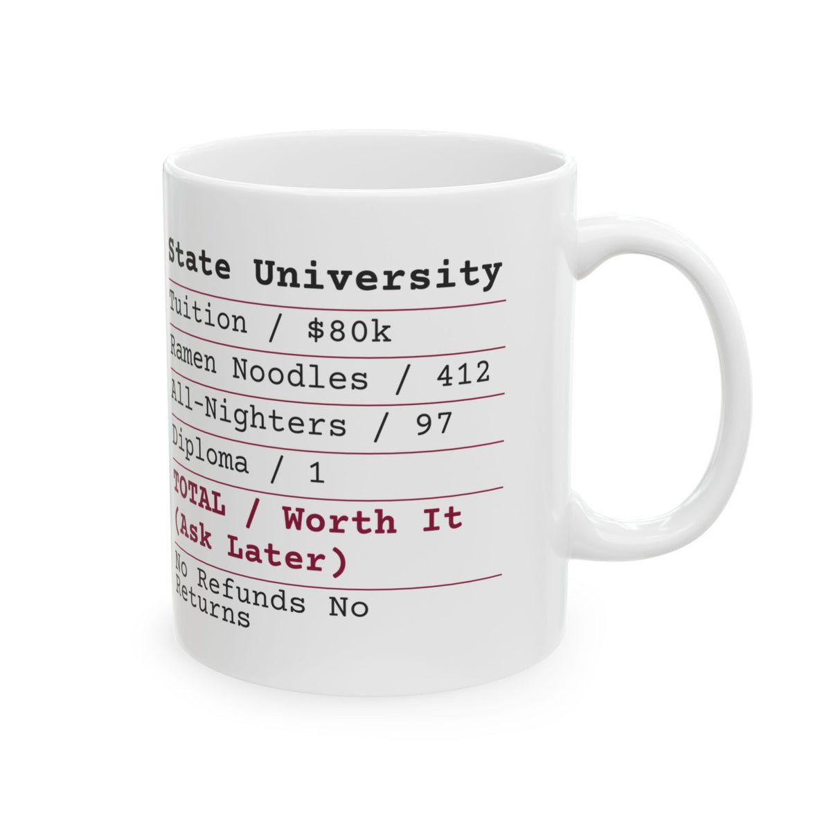 Funny College Grad Mug Tuition Receipt Worth It Ask Later