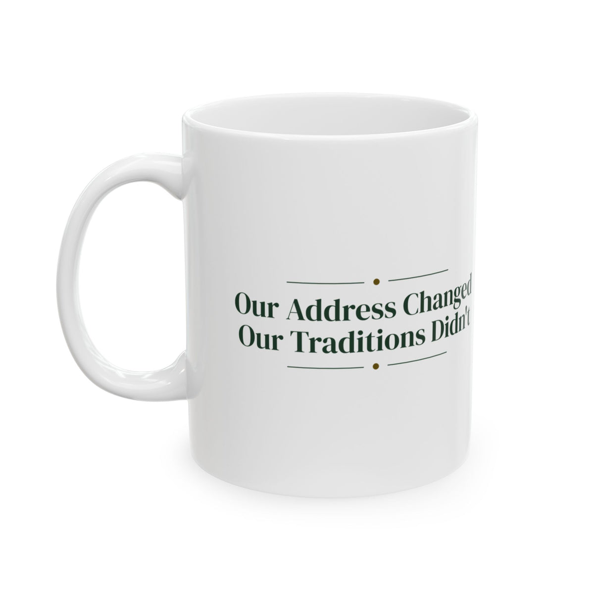 Christmas Coffee Mug Our Address Changed Our Traditions Didn't