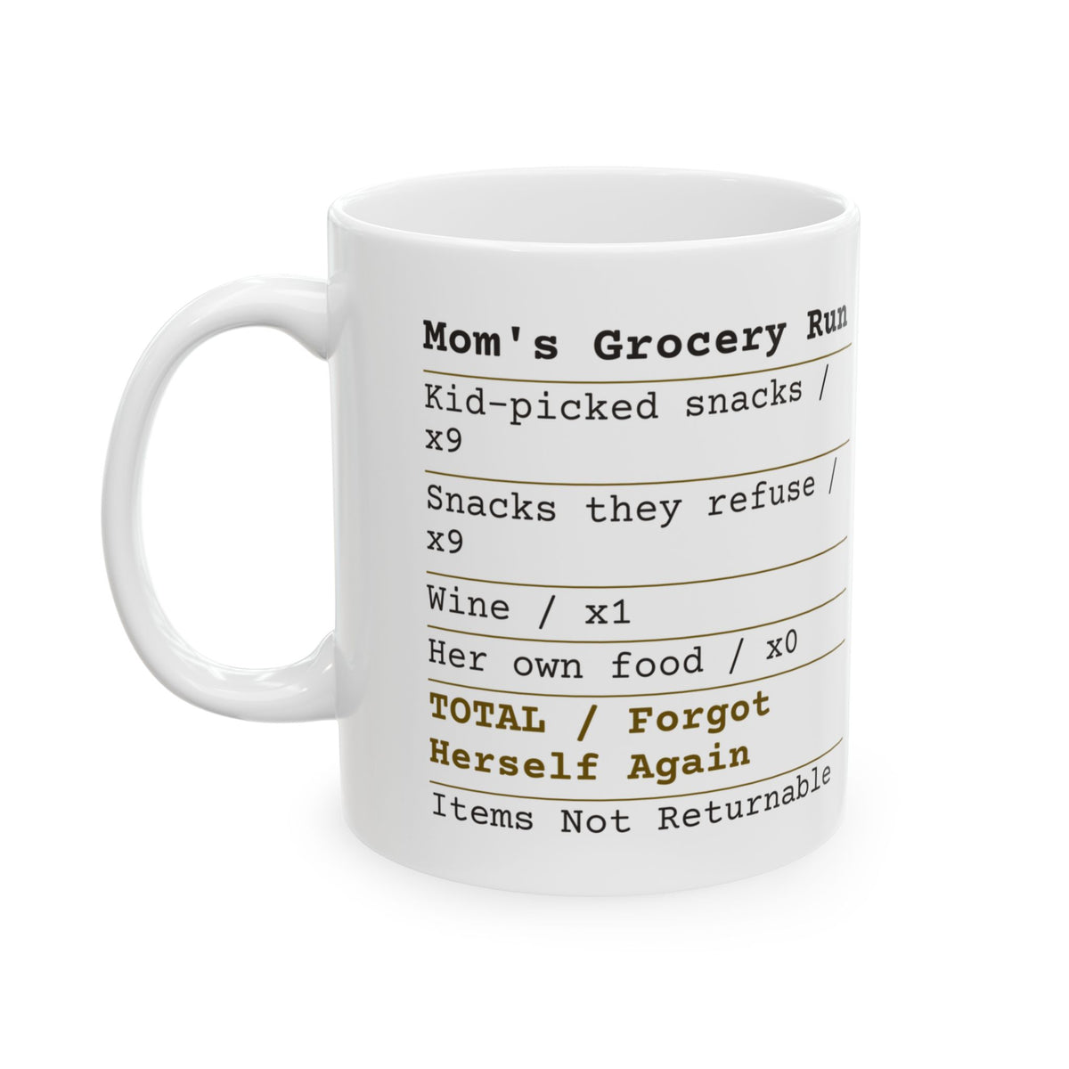 Funny Mom Grocery Receipt Coffee Mug Forgot Herself Again For Mom