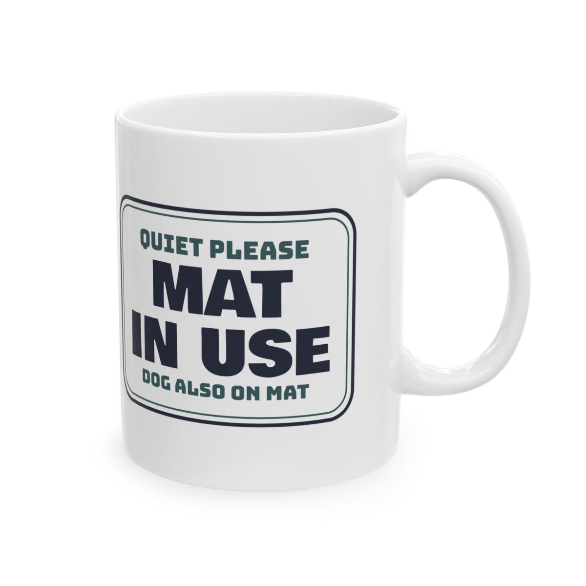 Funny Yoga Coffee Mug Mat In Use Dog Also On Mat