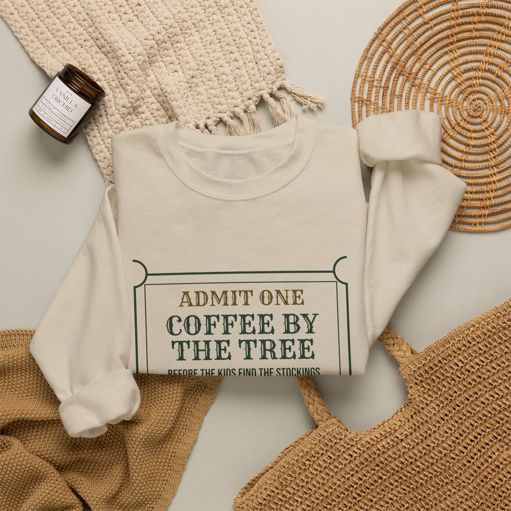 Christmas Sweatshirt Coffee By The Tree Lights On House Quiet
