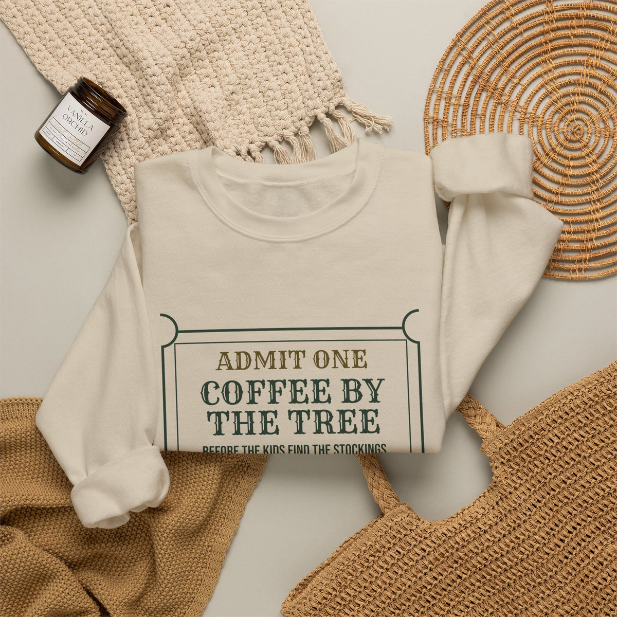Christmas Sweatshirt Coffee By The Tree Lights On House Quiet