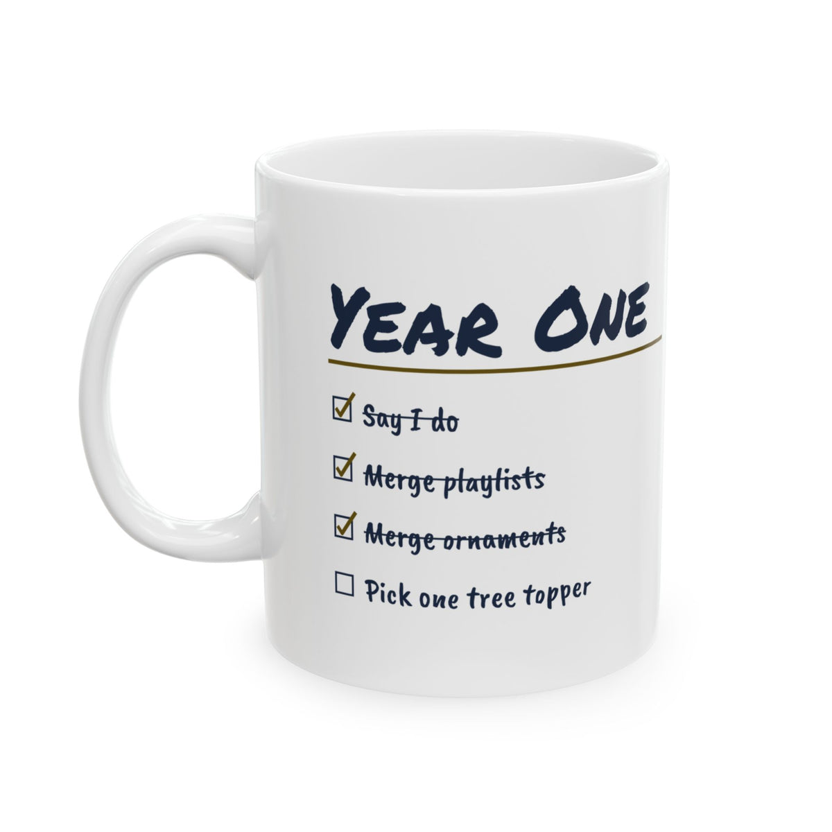 Funny Newlywed Christmas Coffee Mug Pick One Tree Topper Checklist