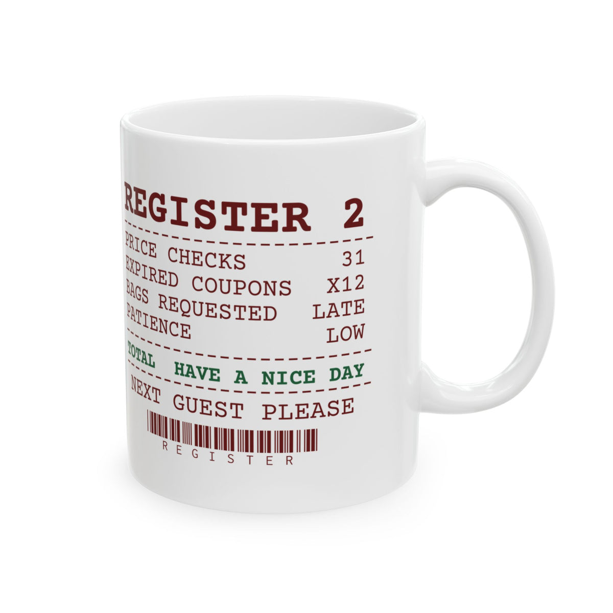 Funny Christmas Retail Coffee Mug Price Checks 31 Register Receipt