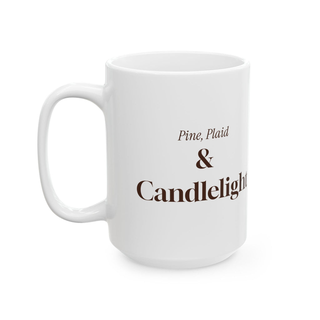 Cozy Christmas Coffee Mug Pine Plaid And Candlelight