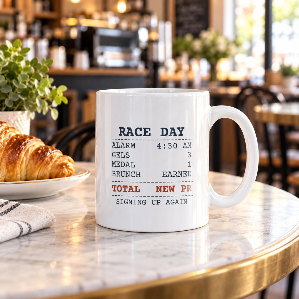 Funny Runner Coffee Mug Alarm At 4:30 Brunch Earned Race Day Receipt - photo 1