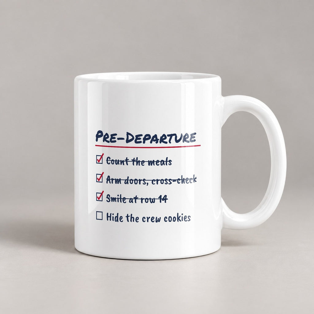 Funny Flight Attendant Coffee Mug Pre-Departure Checklist Crew Cookies - photo 3