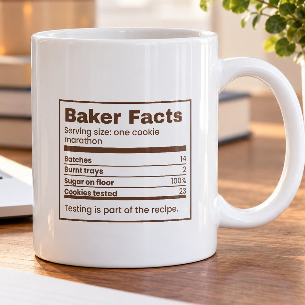 Funny Christmas Coffee Mug Baker Facts Cookies Tested Nutrition Label - photo 5