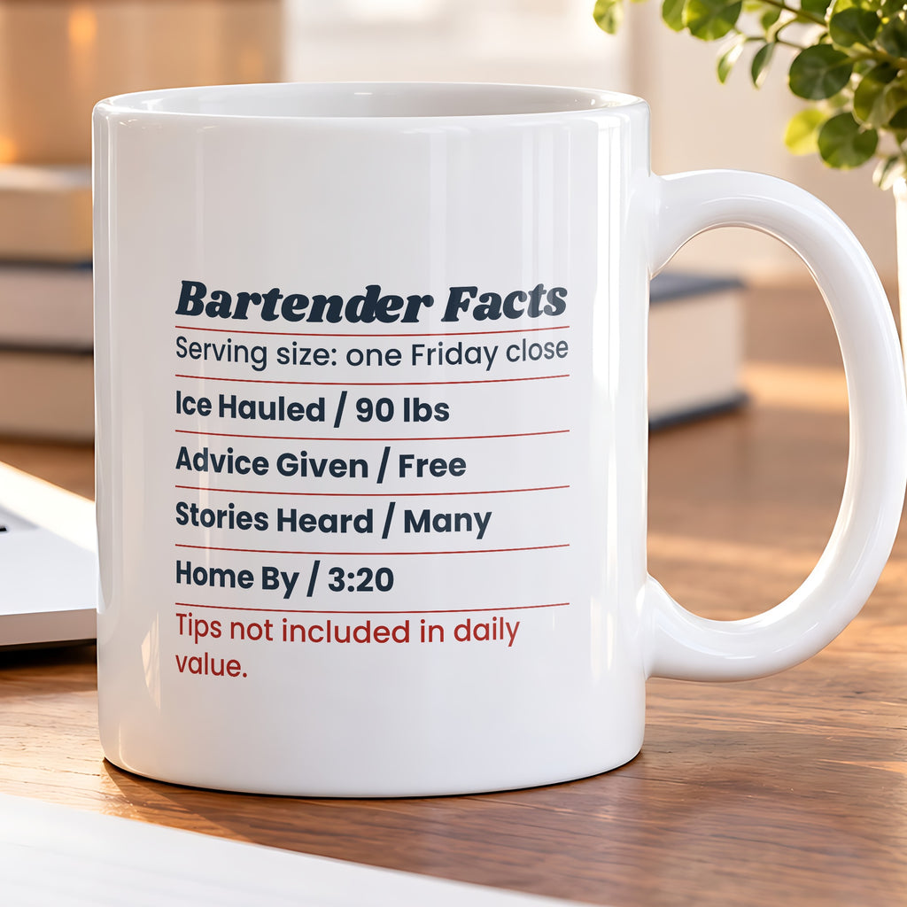 Funny Bartender Coffee Mug Bartender Facts Nutrition Label - photo 5