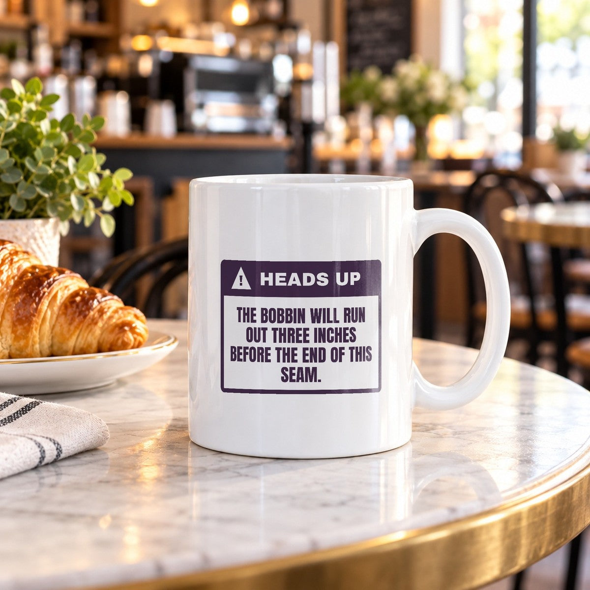 Funny Sewing Coffee Mug Bobbin Ran Out Warning Label For Sewists - photo 2