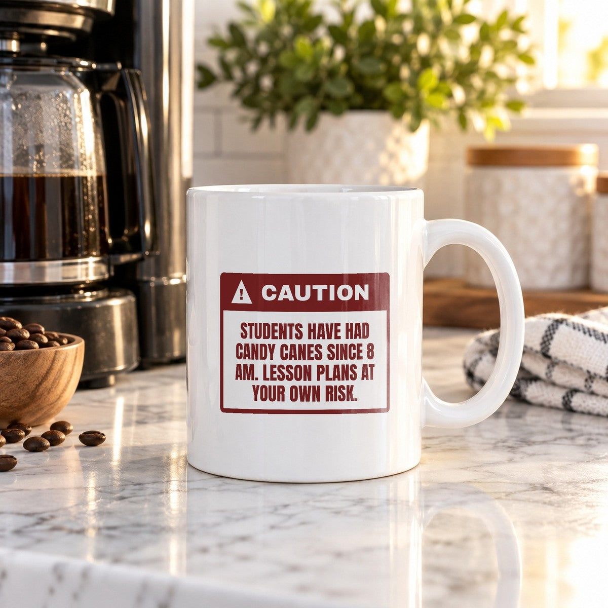 Funny Christmas Teacher Coffee Mug Candy Canes Since 8 AM Warning - photo 1