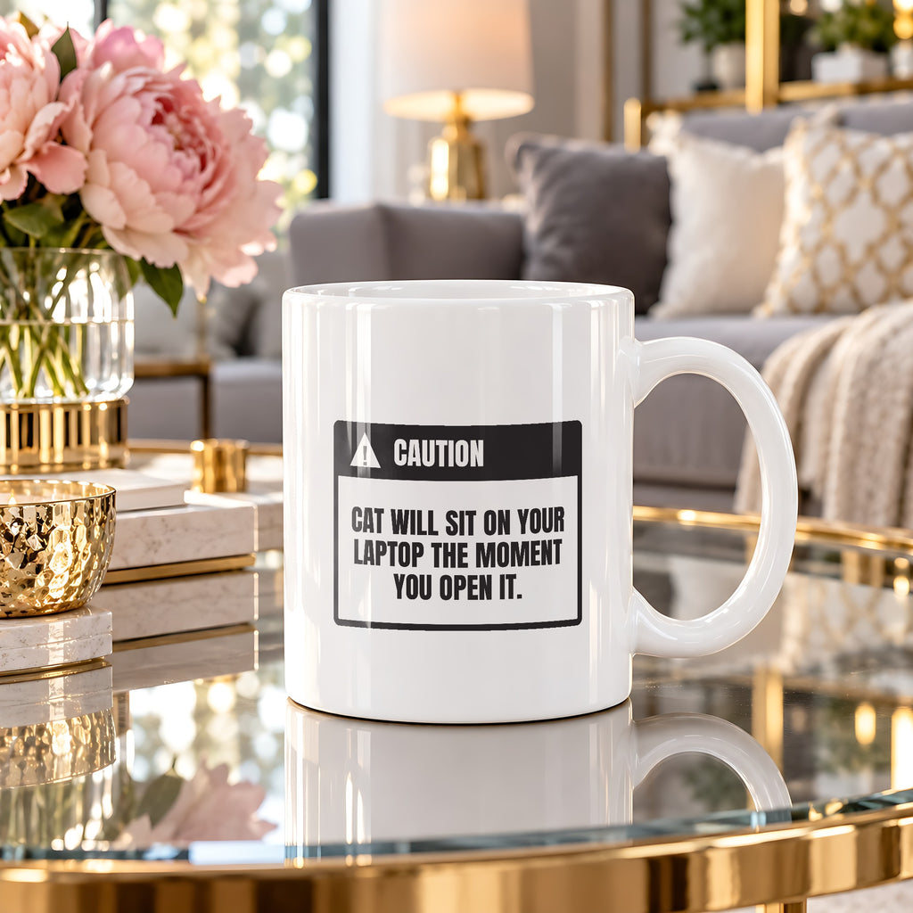Funny Cat Coffee Mug Caution Sits On Laptop Every Time For Cat Lovers - photo 2