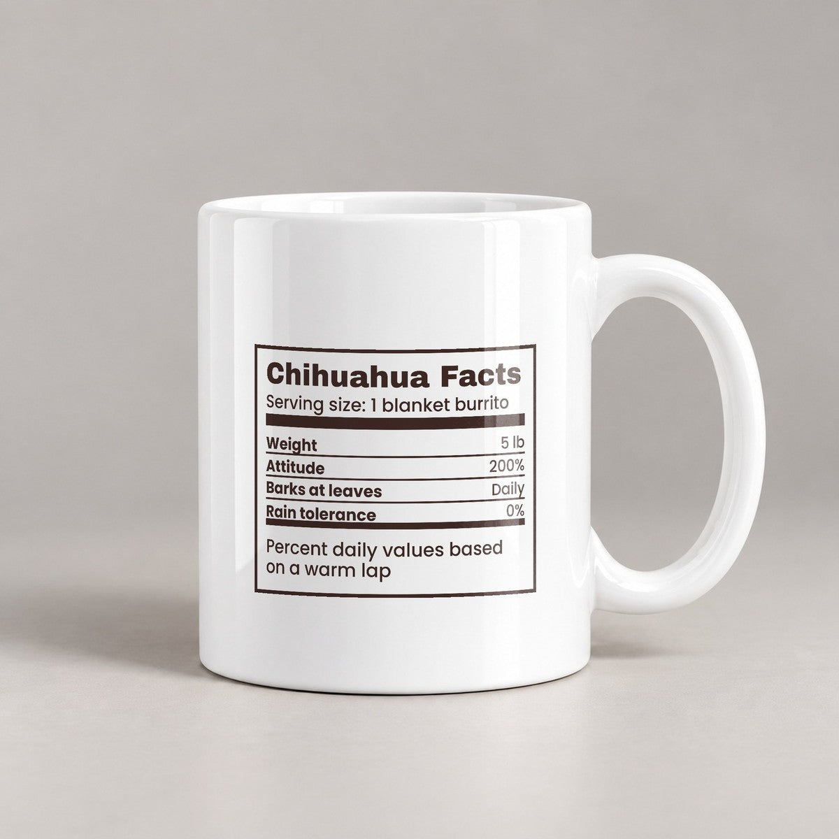 Funny Chihuahua Mug Attitude 200 Percent Nutrition Facts - photo 1