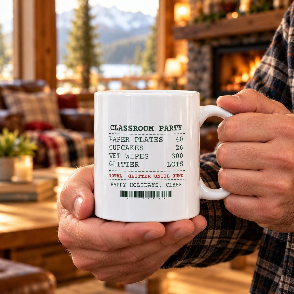 Funny Christmas Teacher Coffee Mug Classroom Party Receipt Glitter - photo 1
