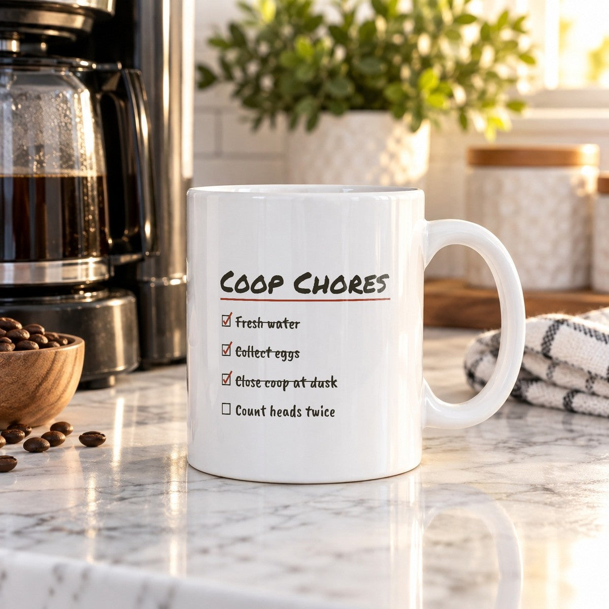Funny Chicken Coffee Mug Coop Chores Checklist Count Heads Twice - photo 3