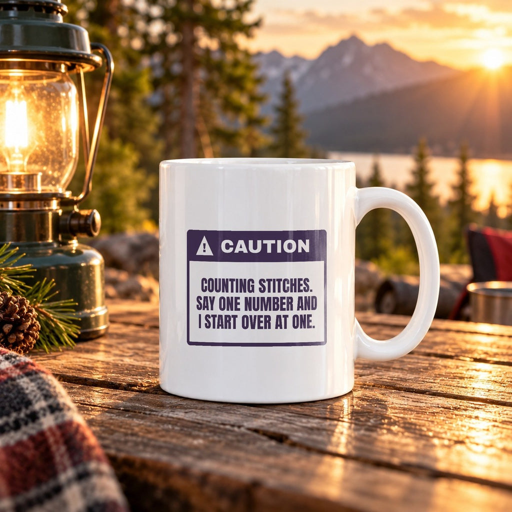 Funny Crochet Coffee Mug Counting Stitches Caution Label For Crocheters - photo 3
