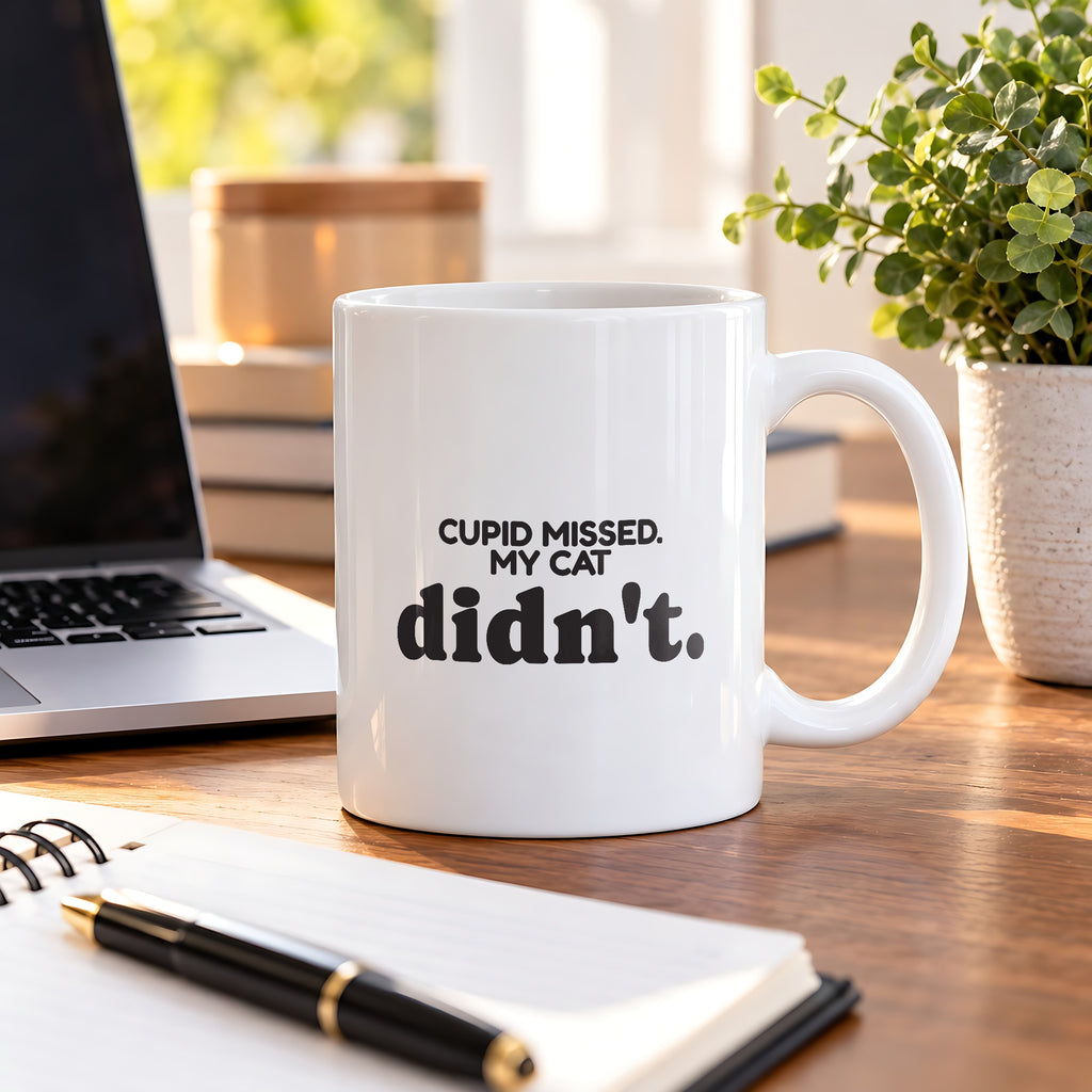 Funny Cat Coffee Mug Cupid Missed My Cat Didn't For Cat Lovers - photo 2