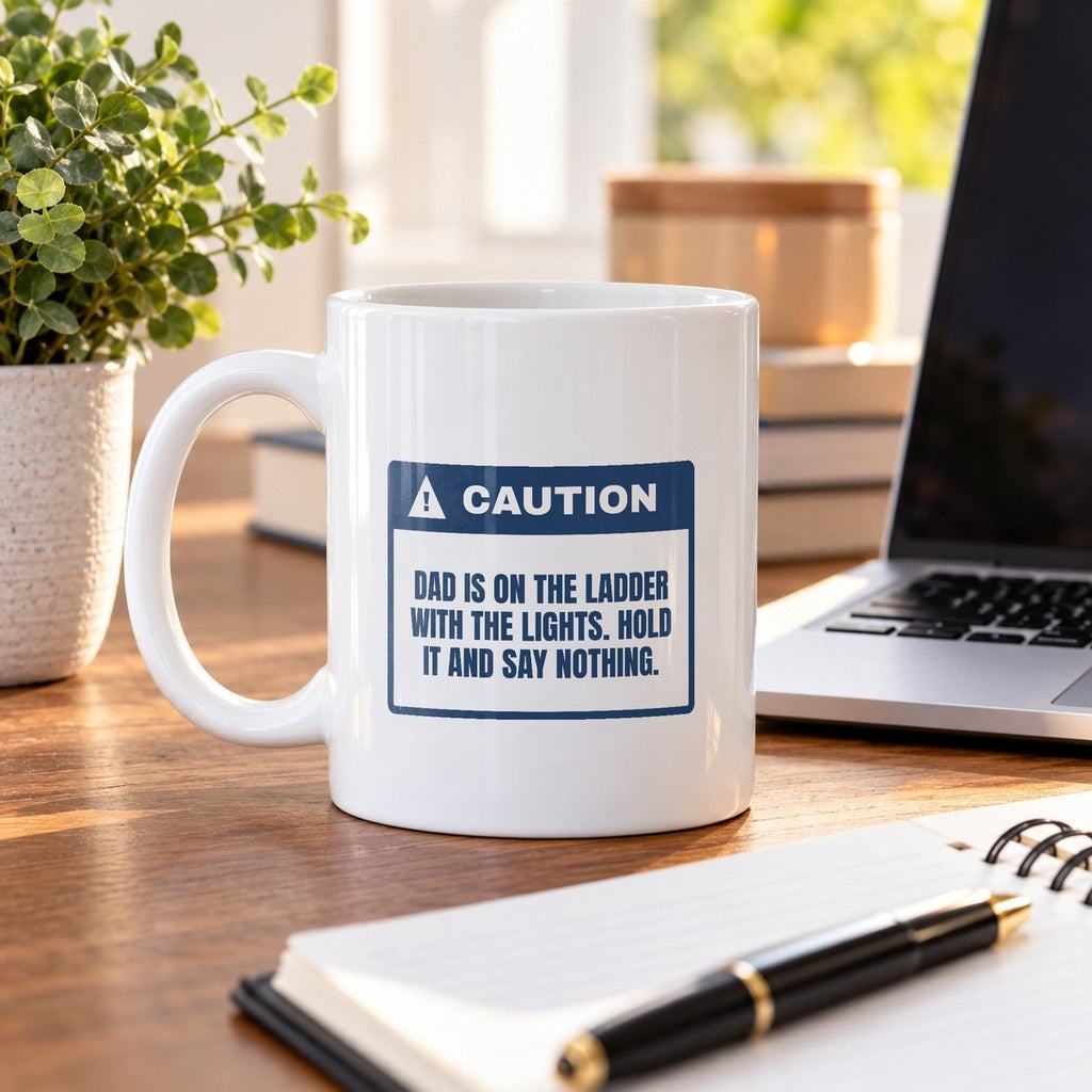 Funny Christmas Coffee Mug Dad On Ladder Stand Back Christmas Lights - photo 4