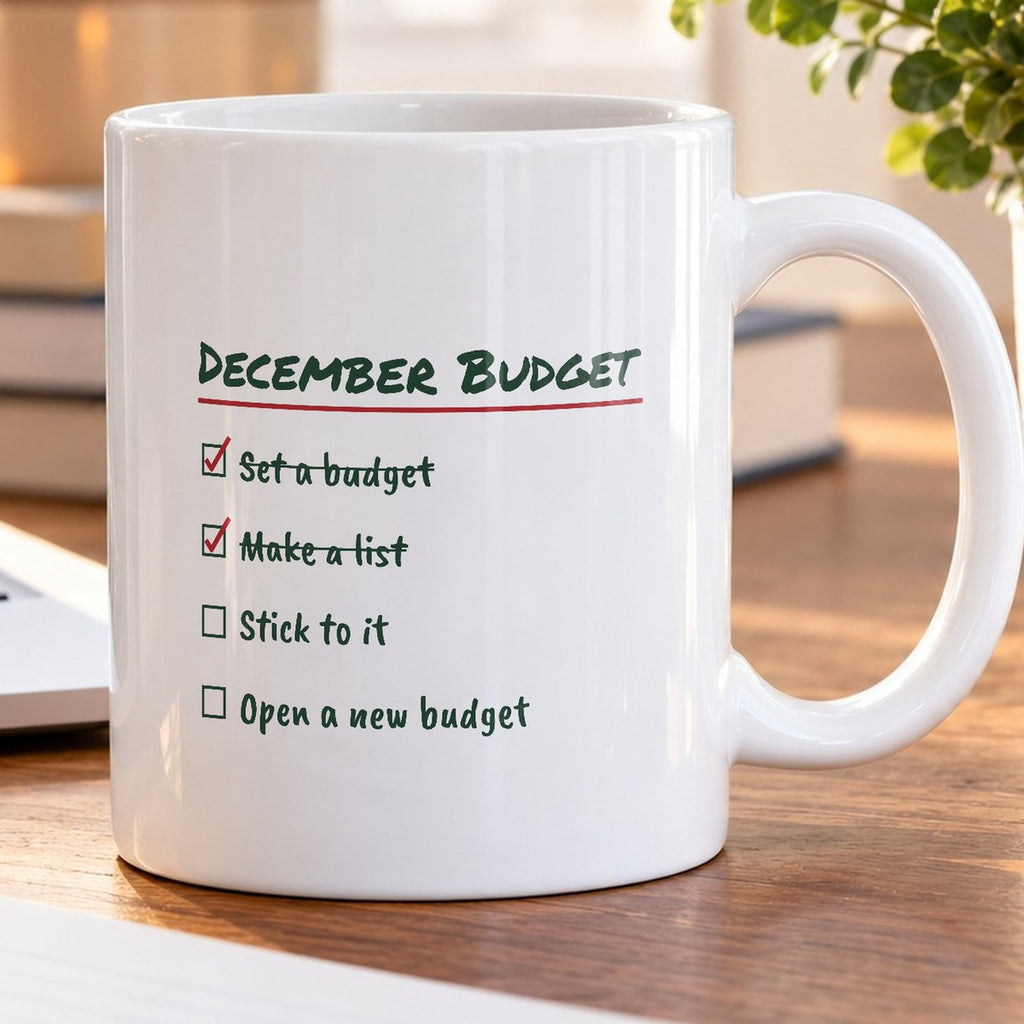 Funny Christmas Coffee Mug December Budget Open A New Budget Checklist - photo 5