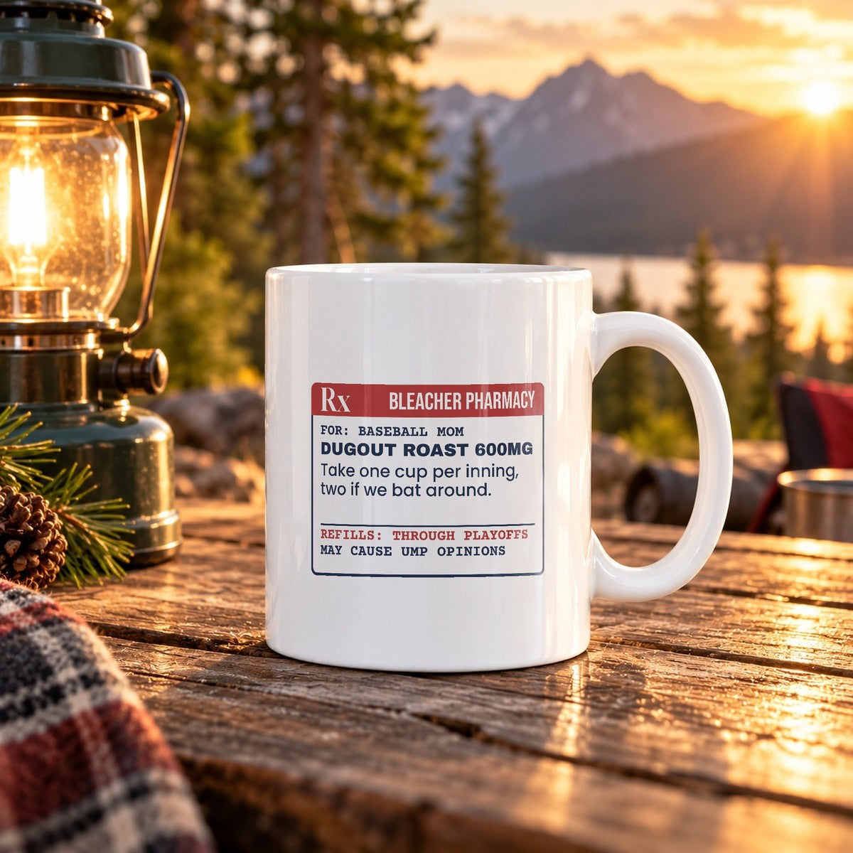 Funny Baseball Mom Coffee Mug Dugout Roast Prescription Label - photo 1