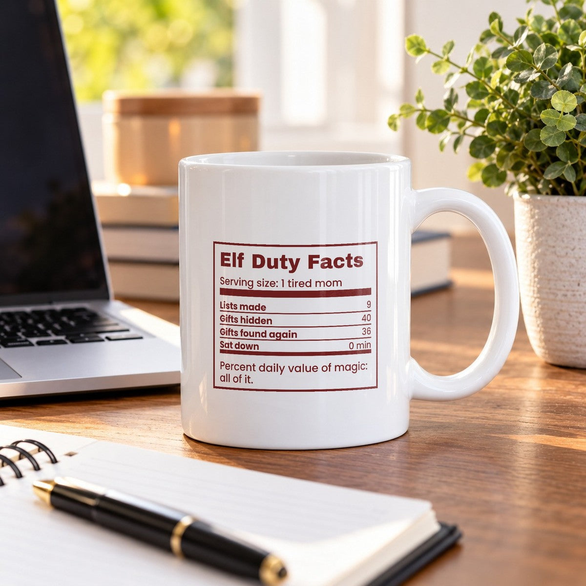 Funny Christmas Mom Coffee Mug Elf Duty Facts Nutrition Label - photo 1