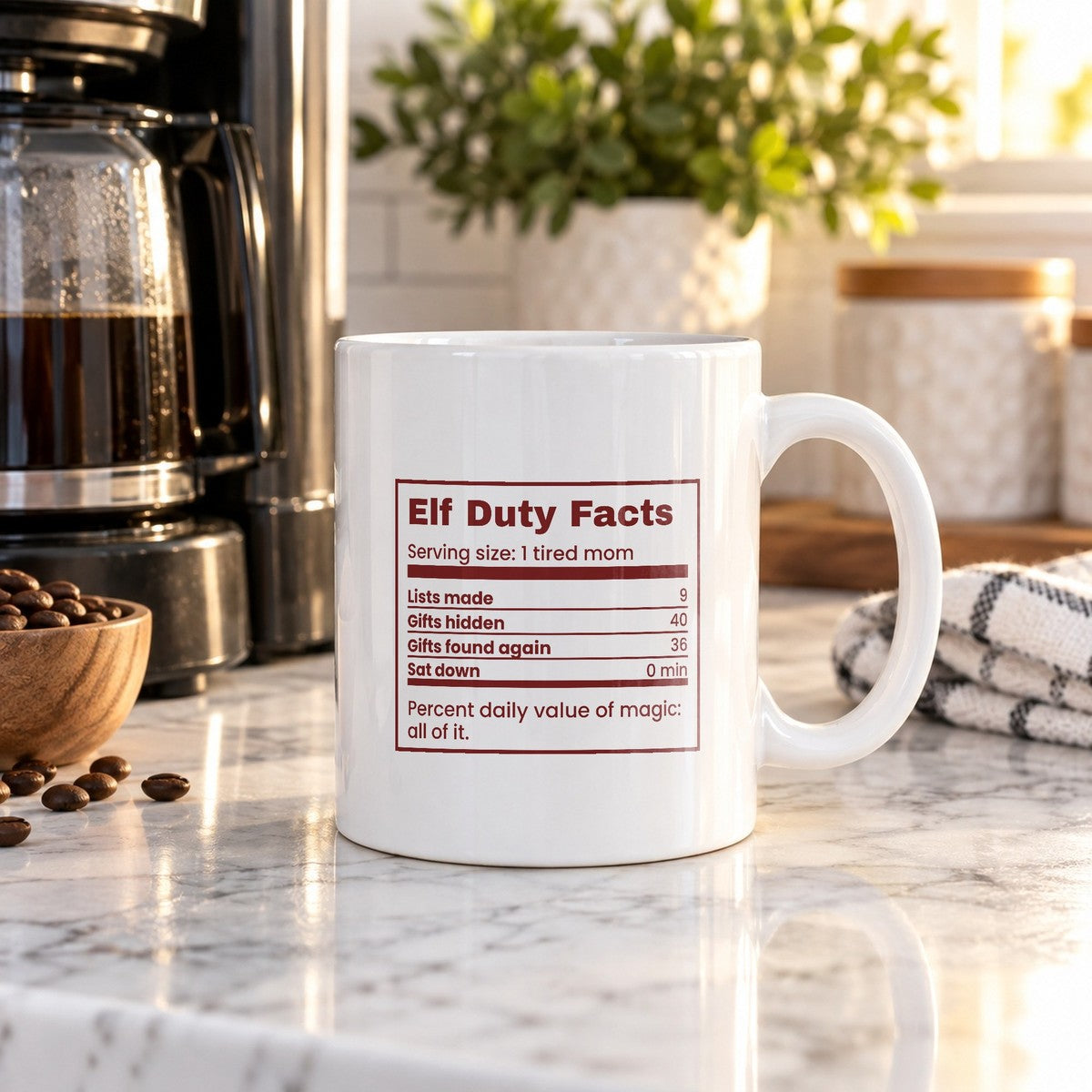 Funny Christmas Mom Coffee Mug Elf Duty Facts Nutrition Label - photo 3