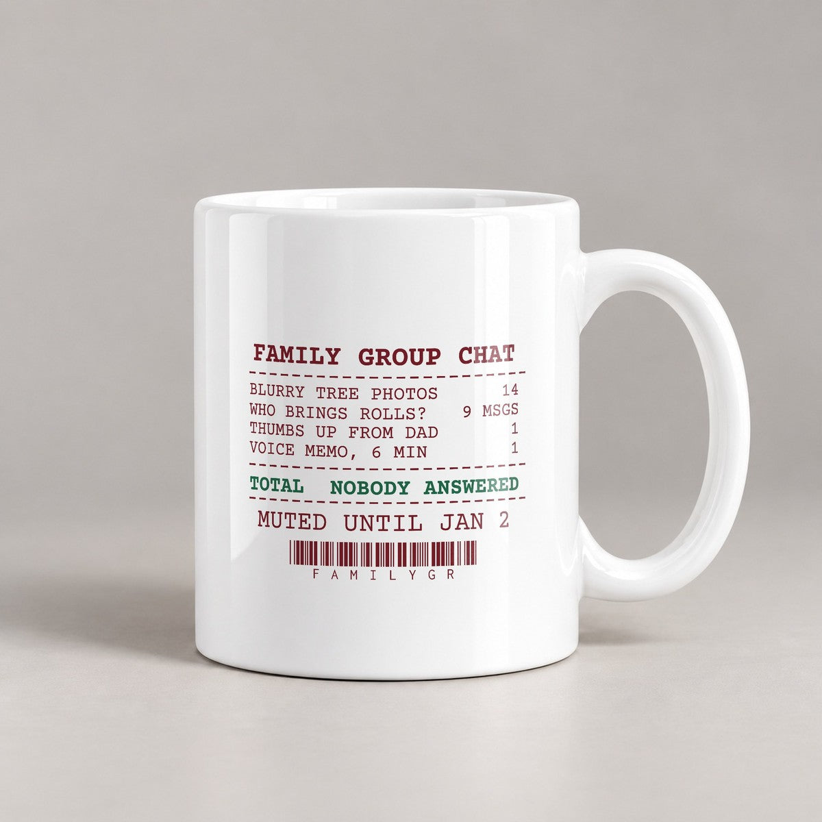 Funny Christmas Family Coffee Mug Group Chat Receipt Nobody Answered - photo 2