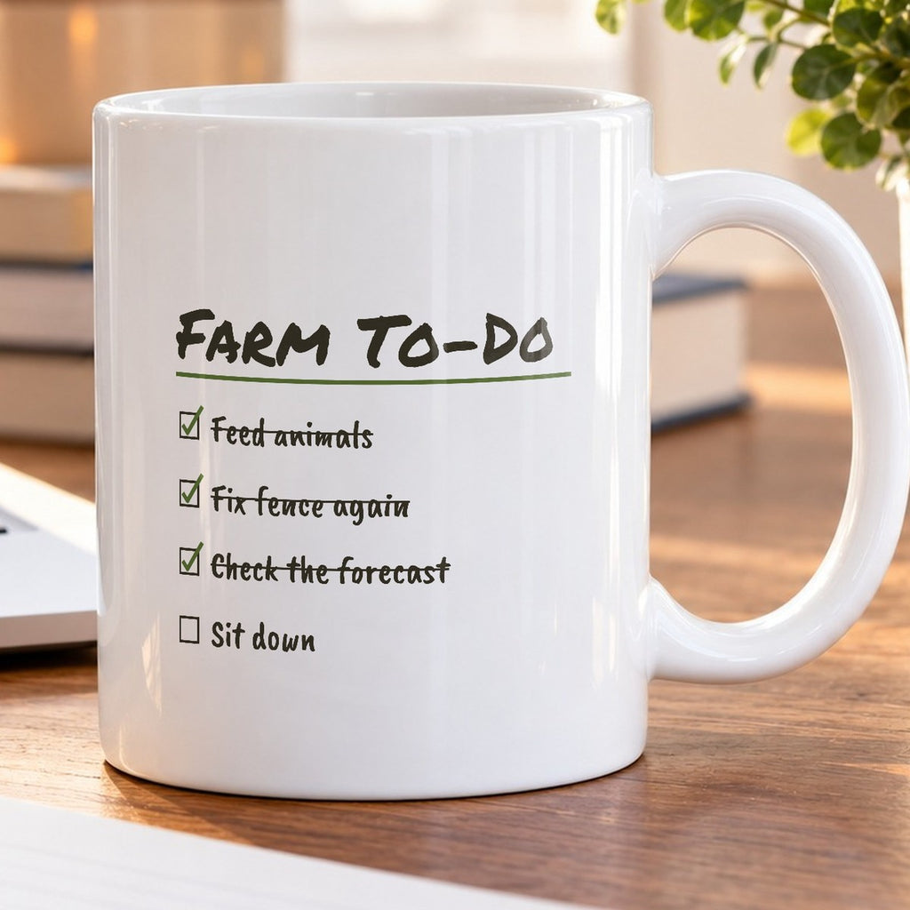 Funny Farmer Coffee Mug Fix Fence Again Farm To Do Checklist - photo 5