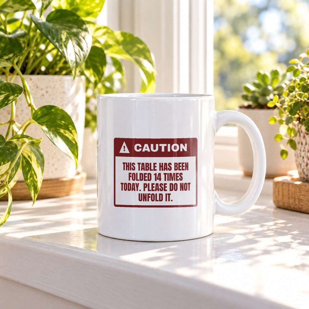 Funny Christmas Retail Coffee Mug Folded This Table 14 Times Warning - photo 1