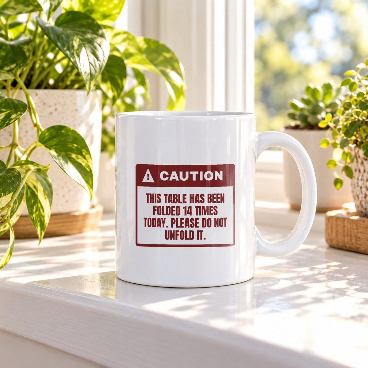 Funny Christmas Retail Coffee Mug Folded This Table 14 Times Warning - photo 1