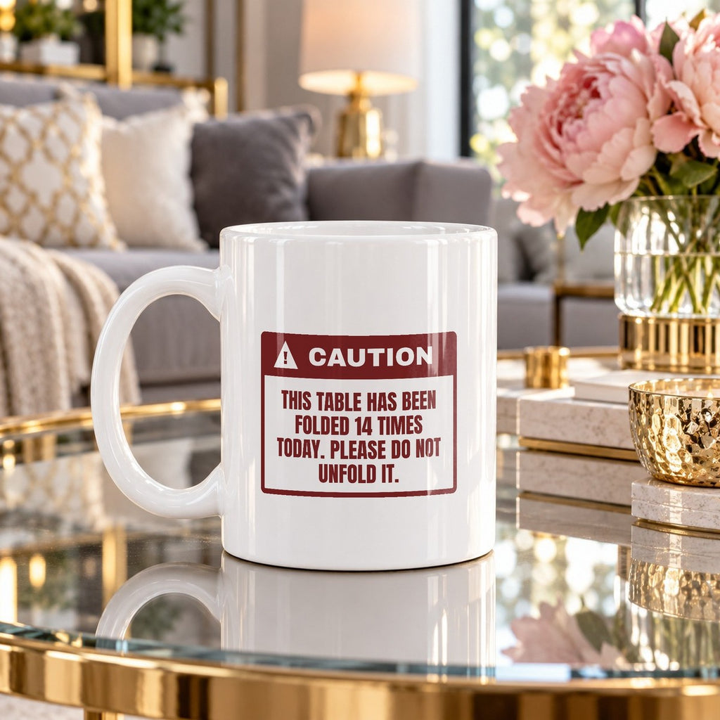 Funny Christmas Retail Coffee Mug Folded This Table 14 Times Warning - photo 4