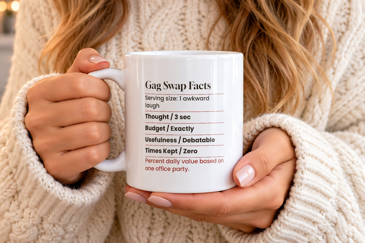 Funny White Elephant Coffee Mug Gag Swap Facts Nutrition Label - photo 4