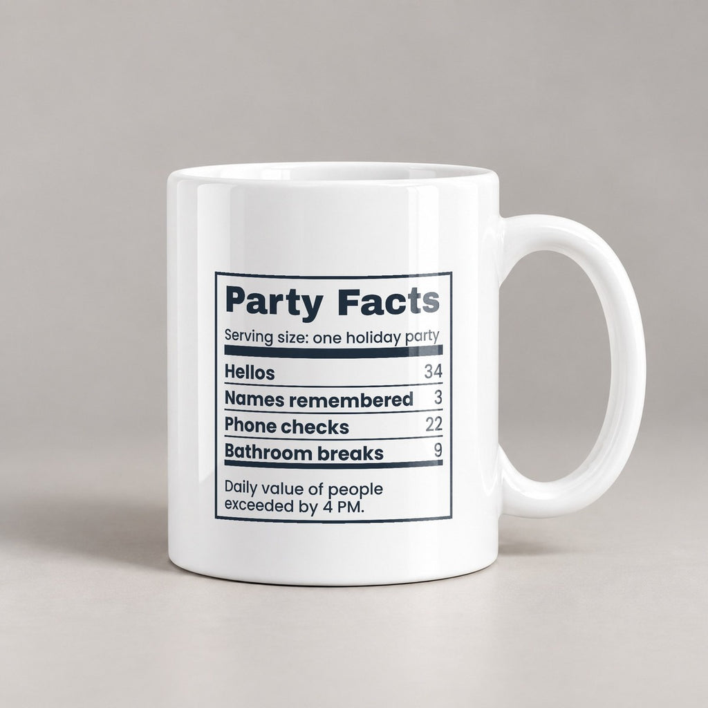 Funny Introvert Christmas Party Coffee Mug Party Facts Nutrition Label - photo 2