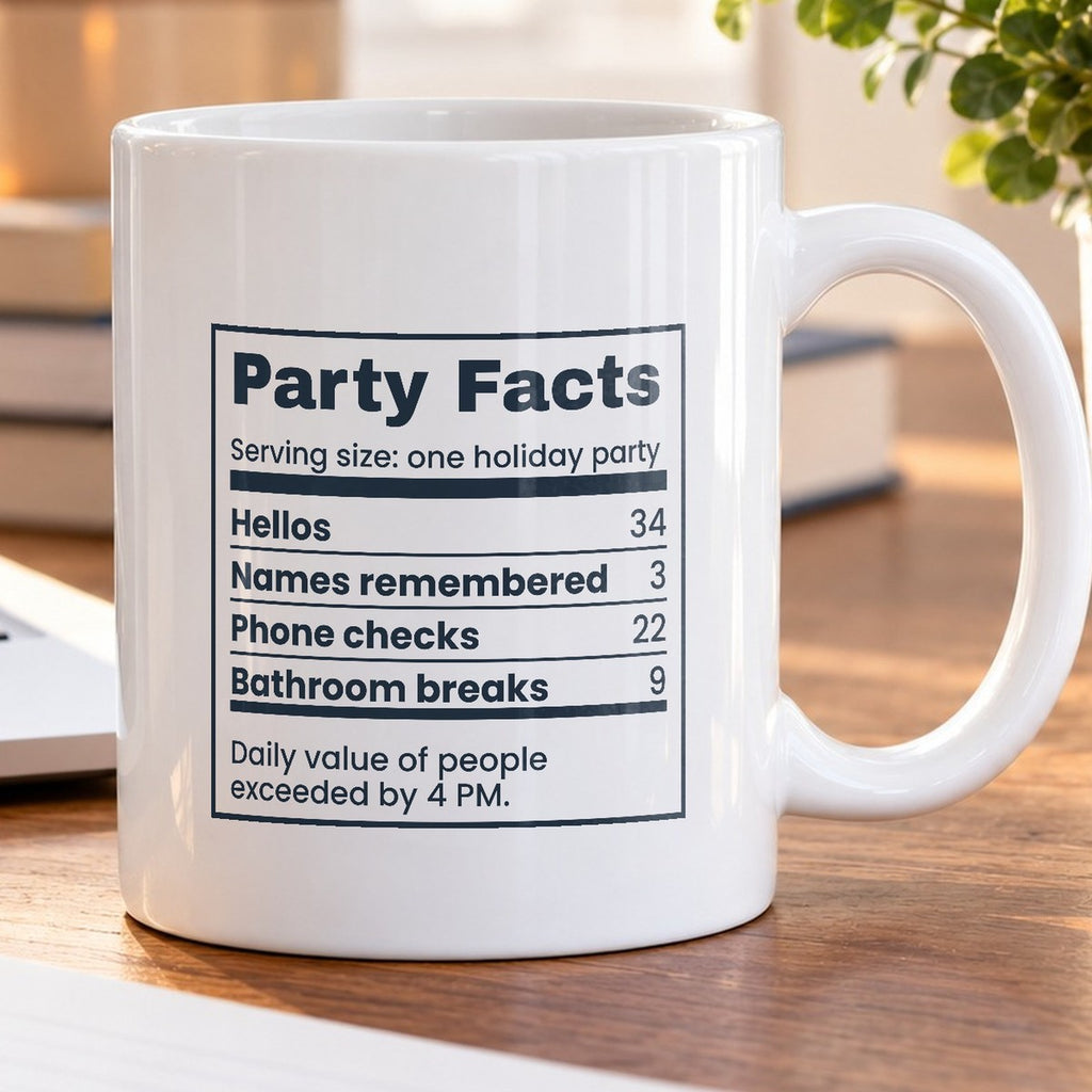 Funny Introvert Christmas Party Coffee Mug Party Facts Nutrition Label - photo 5