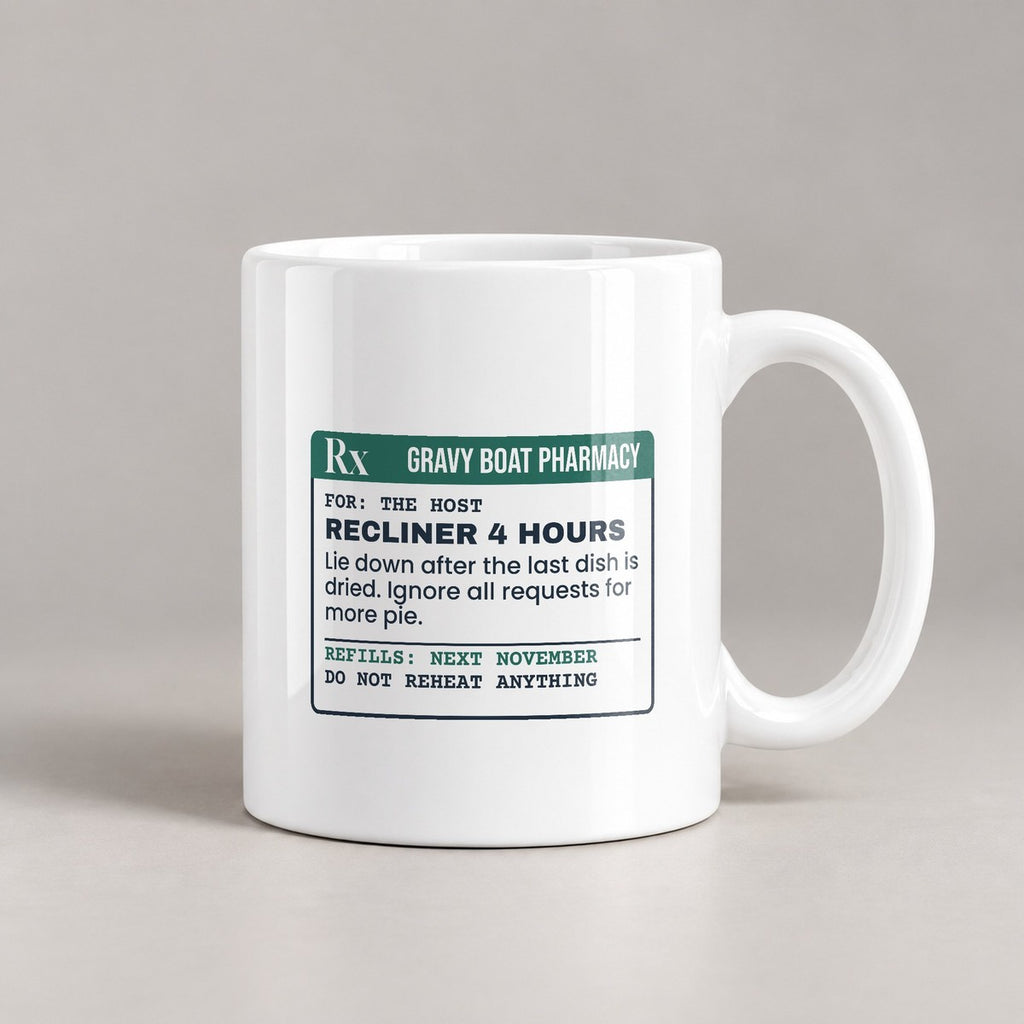 Funny Thanksgiving Host Coffee Mug Recliner Prescription Label - photo 1