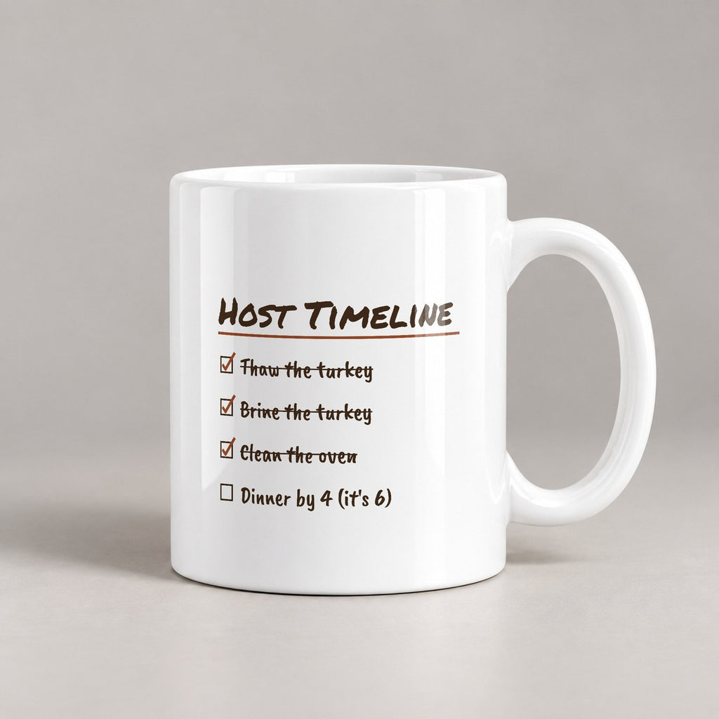 Funny Thanksgiving Coffee Mug Host Timeline Dinner By 4 It's 6 For Hosts - photo 3