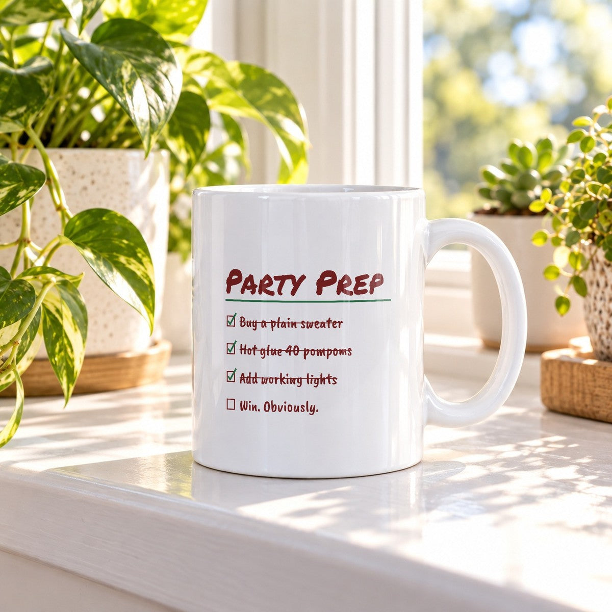 Funny Ugly Sweater Coffee Mug Hot Glue 40 Pompoms Checklist - photo 1
