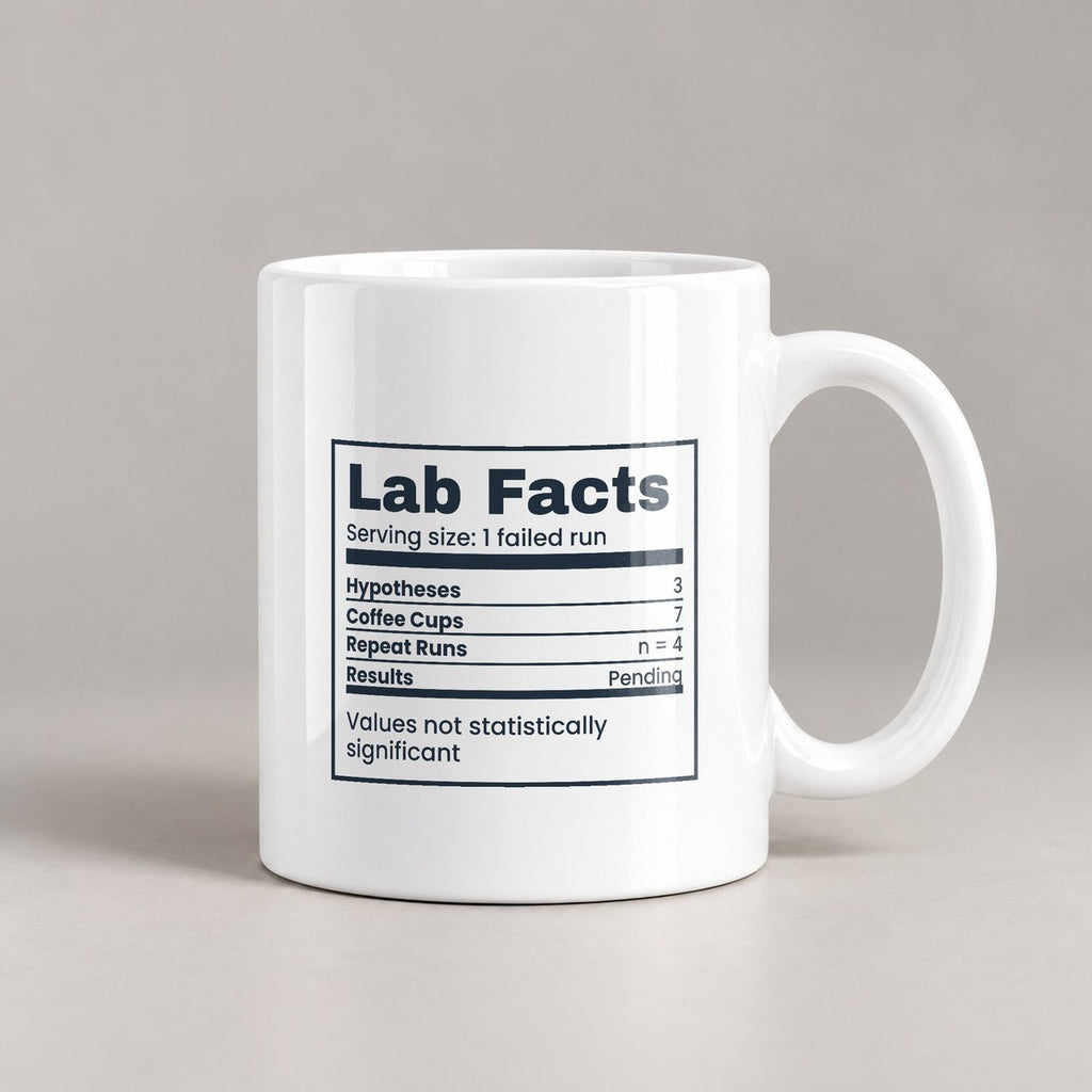 Funny Scientist Coffee Mug Lab Facts Results Pending Nutrition Label - photo 2