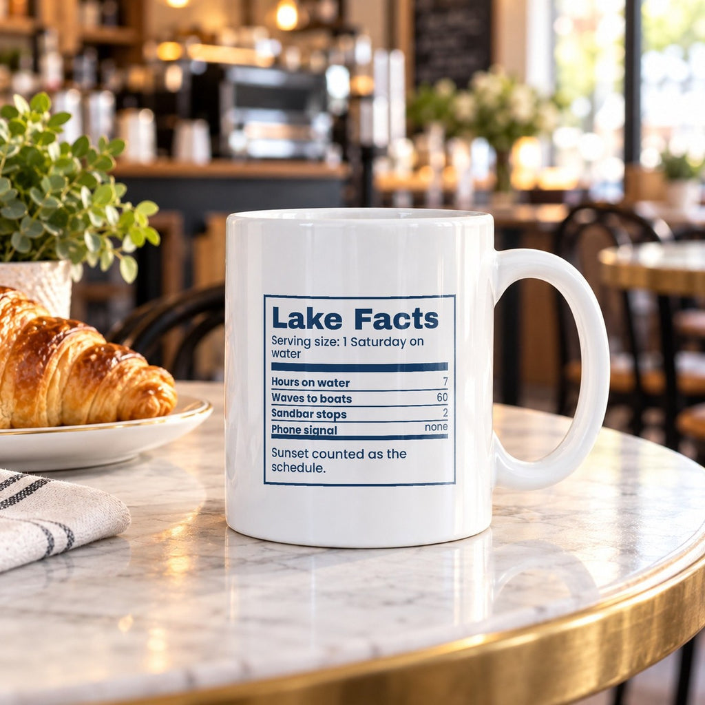 Funny Boat Coffee Mug Lake Facts Nutrition Label - photo 2