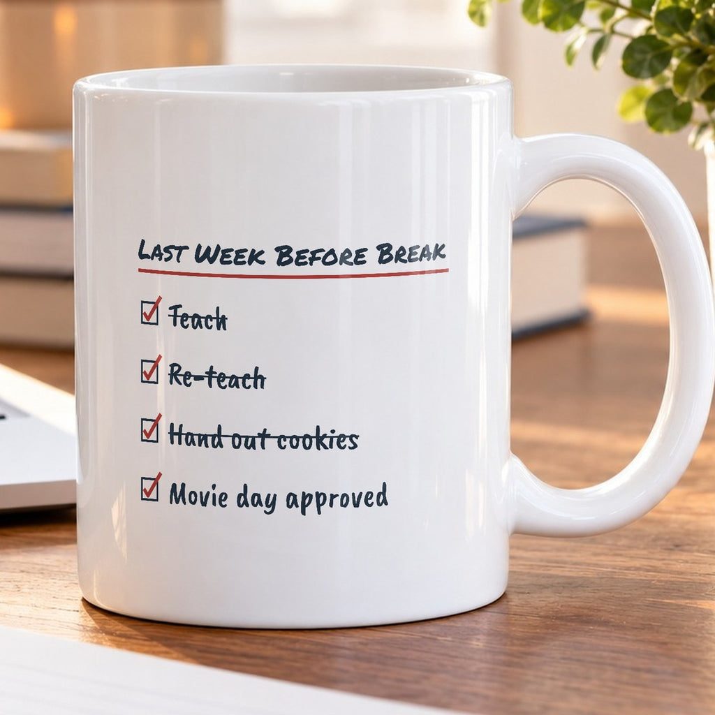 Funny Christmas Teacher Coffee Mug Last Week Before Break Movie Day - photo 5