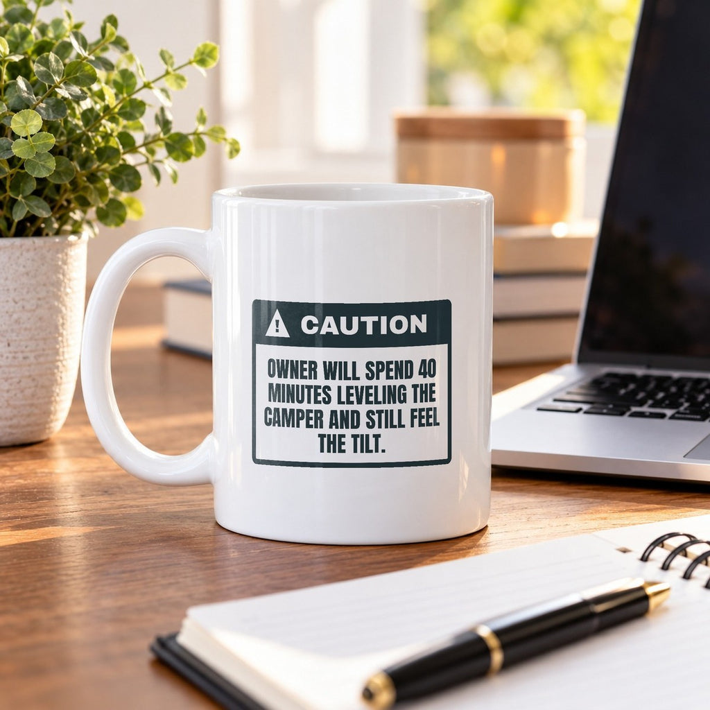 Funny RV Coffee Mug Level Enough Is Never Enough Caution Label - photo 4