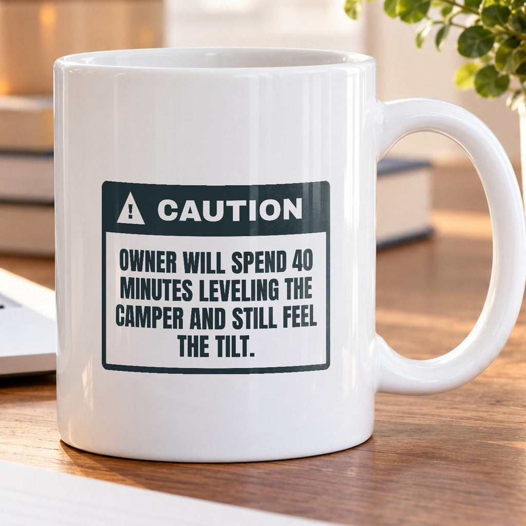 Funny RV Coffee Mug Level Enough Is Never Enough Caution Label - photo 5
