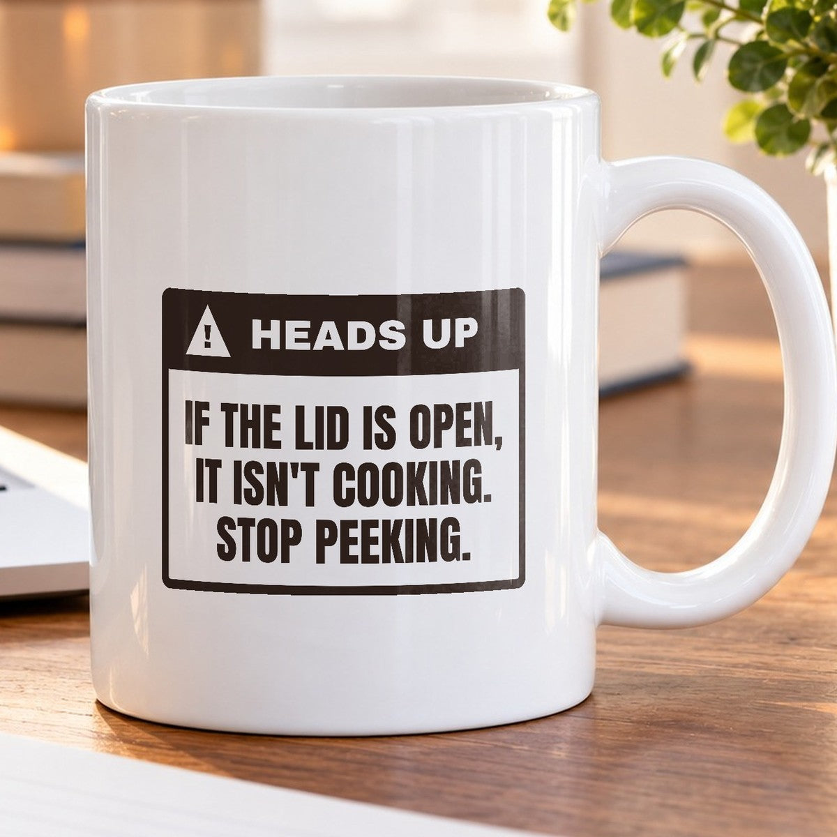 Funny BBQ Coffee Mug Heads Up Lid Open Not Cooking Stop Peeking - photo 5
