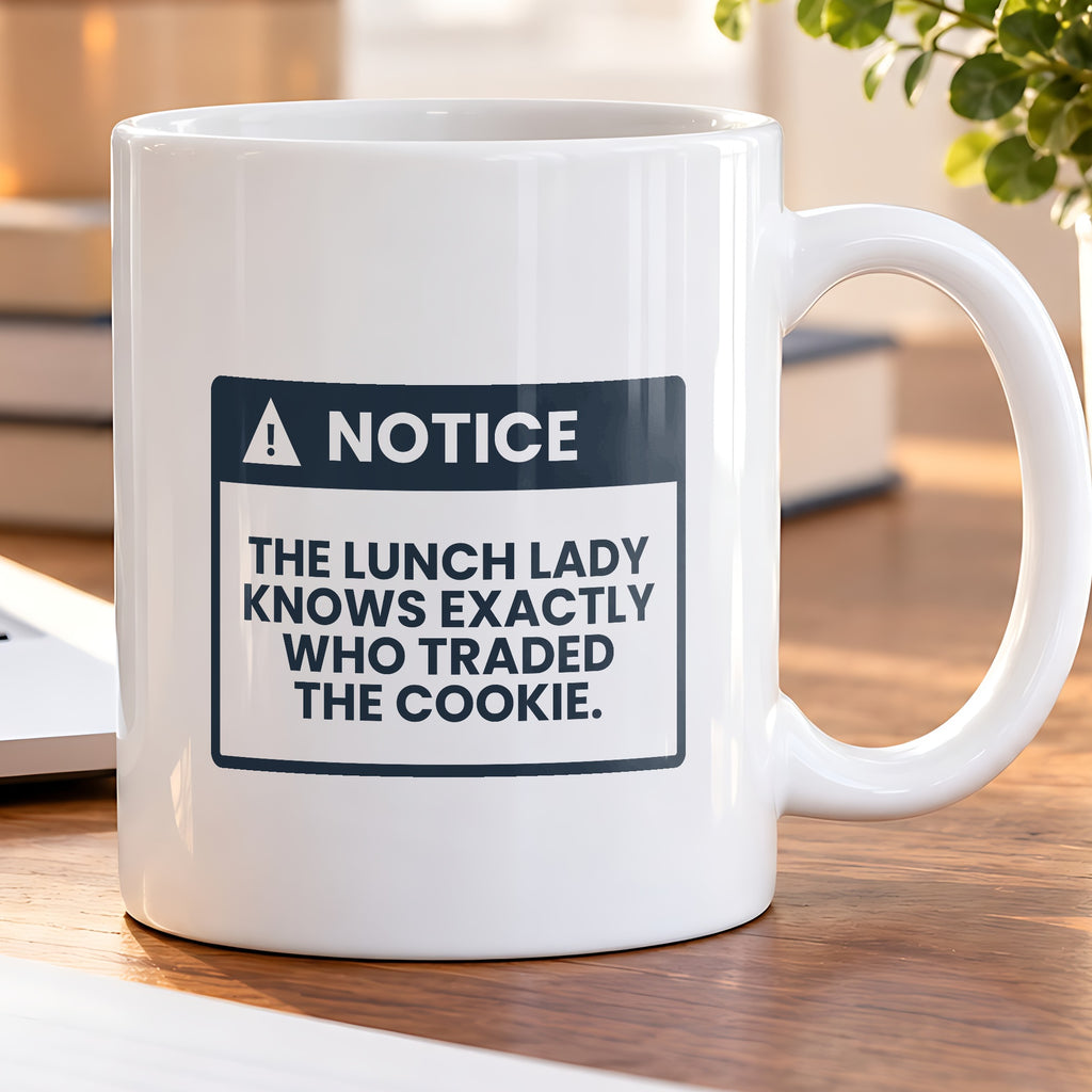 Funny Lunch Lady Coffee Mug Knows Who Traded The Cookie Notice - photo 5